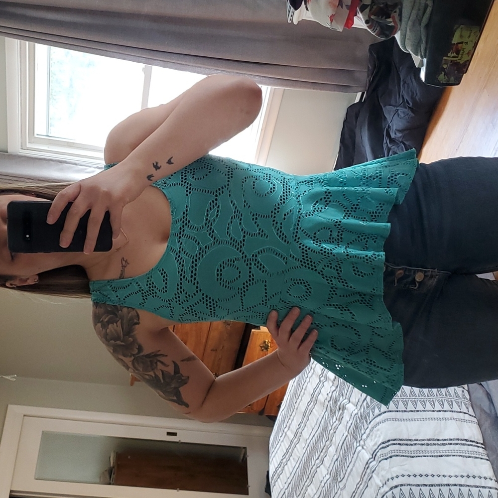 Teal and Lace Peplum Tank